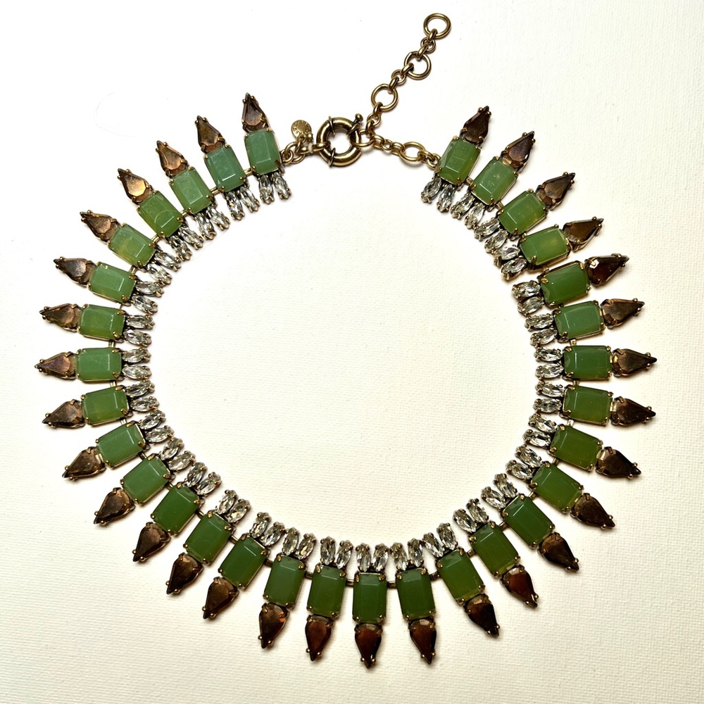 J Crew celadon & bronze spike necklace w dust bag